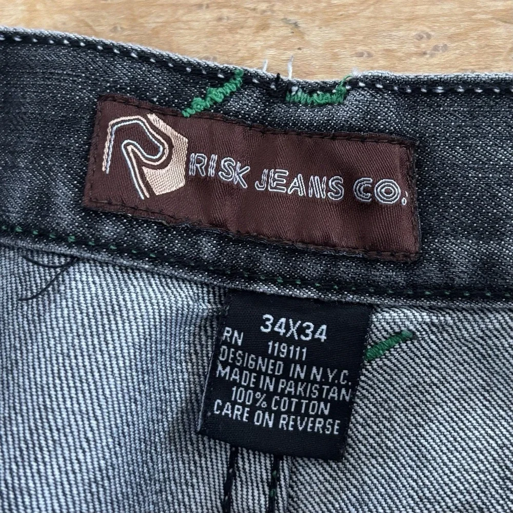 Y2K Risk Denim Baggy Skater Jeans Fits Mens 32x31 Black Faded Grunge Hip Hop